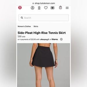 Lululemon Side Pleat High Rise Tennis Skirt Sz 6 Black Never Worn